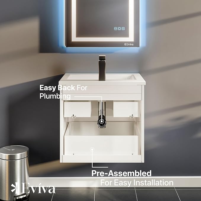 Eviva Joy 24 in. White Wall MountSingle Sink Bath Vanity with Porcelain Top and Integrated Sink