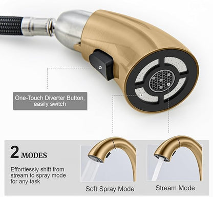 Bathroom Faucet with Sprayer, 4 Inch Champagne Bronze with Pop Up Drain | Ultimate Unicorn Centerset Pull Down Vanity Faucets 3 Hole- Two Handle Modern Washbasin Tap Set for Rv Lavatory Restroom