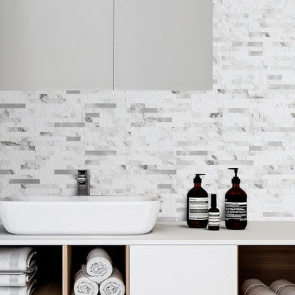 DICOFUN 2 Sheets White Marble Peel and Stick Backsplash Tile, Faux Stone PVC Mixed Metal Stick on Backsplash Kitchen Wall Tiles