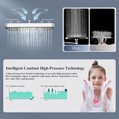 14 Inch Rain Shower Head with Handheld Spray Combo and Extention Arm, Rainfall Waterfall High Pressure Large Shower Heads, Dual Showerhead with 3-Way Diverter - Height/Angle Adjustable(Chrome)