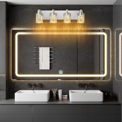 SineRise Vanity Light with 3 Color Modes (3000K/4000K/6000K), Eye Protection LED Bathroom Light Fixture, Dimmable Modern Wall Light Over Mirror with Clear Glass Shade (Chrome, 4-Light)