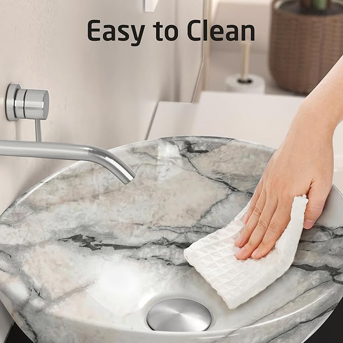 KES 16 x 13 Inch Oval Marble Pattern Vessel Sink Above Counter, Ceramic Porcelain Bathroom Sink Bowl for Vanity Countertop, Modern Look, No Overflow, Sink Only, BVS124-MG