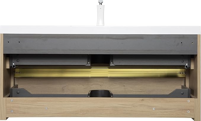 Abruzzo 48" Natural Oak Wall-Mounted Bathroom Vanity with Sink Stone Resin Countertop & Soft-Close Drawers, Waterproof Wood Cabinet for Small Bathrooms
