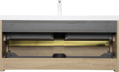 Abruzzo 48" Natural Oak Wall-Mounted Bathroom Vanity with Sink Stone Resin Countertop & Soft-Close Drawers, Waterproof Wood Cabinet for Small Bathrooms