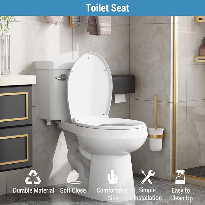 Toilet Seat Cover, White Round Toilet Seat with Secure Lock, Smooth Finish for Standard Toilets, Easy Installation, Sturdy Hinges, Perfect for Everyday Use