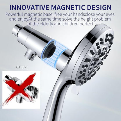 Filtered Shower Head with Handheld, Magnetic Adjustable, Chome | High Pressure 9 Spray Modes, 10-Stage Water Filtration System, Anti-Clog Nozzles, 60-Inch Long Hose