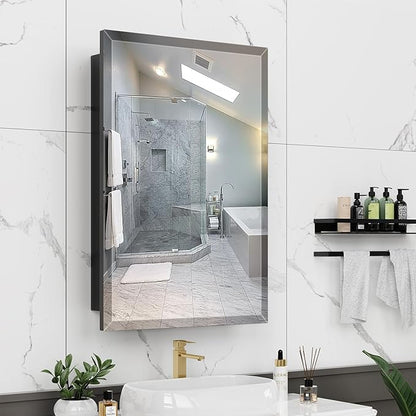 16X24 Inches Medicine Cabinet, Wall Mounted Bathroom Cabinet wirh Beveled Mirror, Recessed or Surface Medicine Cabinet with Storage
