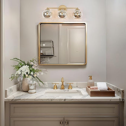 KSANA 3-Light Gold Vanity Light, Modern Globe Bathroom Light Fixtures with Mercury Glass Shades Over Mirror