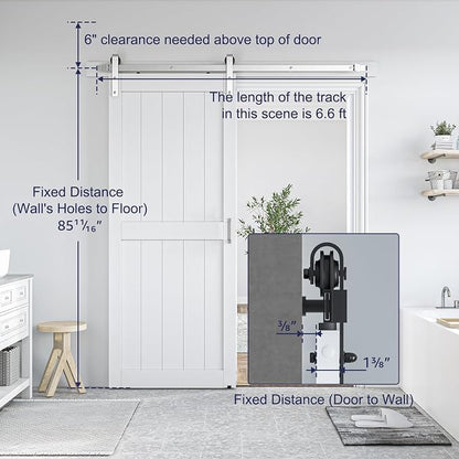 SMARTSTANDARD 36" x 84" White Sliding Barn Door with 6.6FT Silver Hardware | Pre-Drilled Ready to Assemble, Waterproof PVC Coating, H-Frame