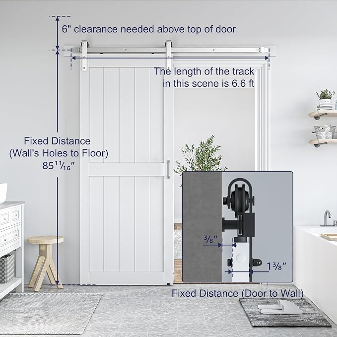SMARTSTANDARD 38" x 84" White Sliding Barn Door with 6.6FT Silver Hardware | Pre-Drilled Ready to Assemble, Waterproof PVC Coating, H-Frame