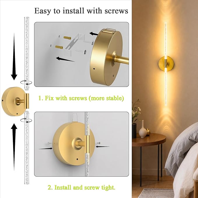 Rechargeable Wall Lights Battery Operated Sconce 2Pack(Gold Bubble Crystal) | 10000mAh Wireless Wall Lights With Touch & Remote, 4CCT, 360° Rotatable Wall Lamp for Bedroom Living Room Hallway 31.5in
