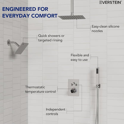 Ceiling Mount 12" High-Pressure Rainfall Shower Faucet, Dual Rainfall Shower Head System with Valve (Brushed Nickel)