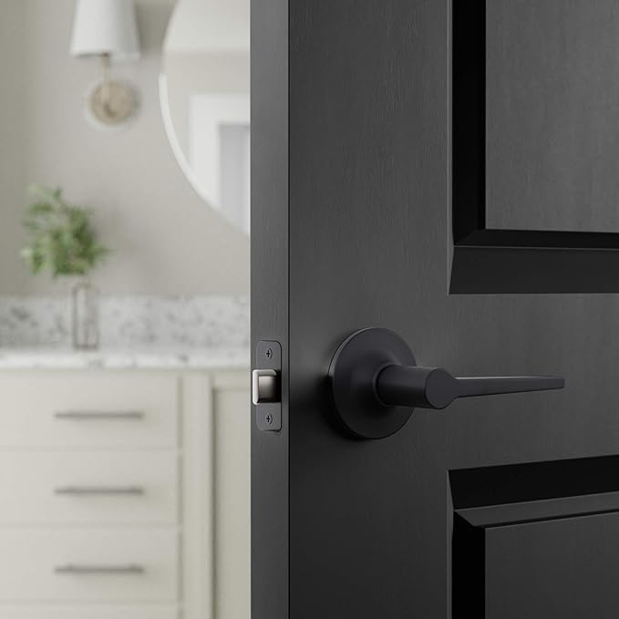 Amazon Basics Manchester Door Lever - Passage (Keyless) - Matte Black, 1-Pack
