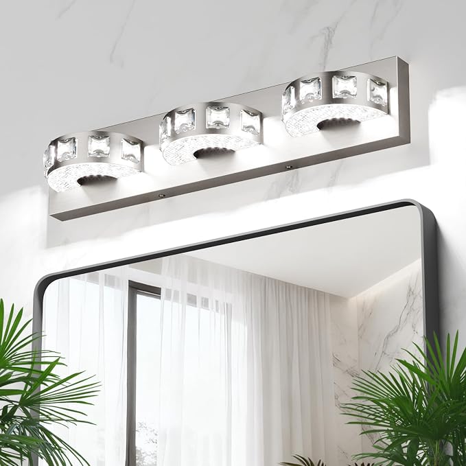 LED Modern Bathroom Vanity Light Fixtures (3-Light, 24W, 21.6-Inch), Brushed Nickel Bathroom Wall Lighting Fixtures Over Mirror (Cool White 5500K) for Mirror, Living Room, Kitchen, Hallway, Cabinet