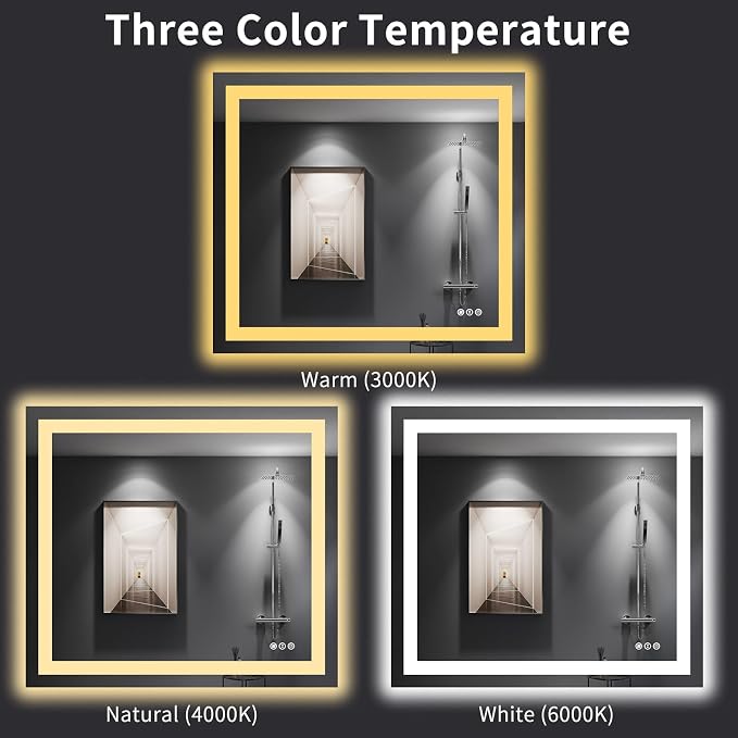 LOAAO 40"X36" LED Bathroom Mirror with Lights, UL Listed | Anti-Fog, Dimmable, 3 Color Temperature, Backlit + Front Lit, Memory Function, Tempered Glass