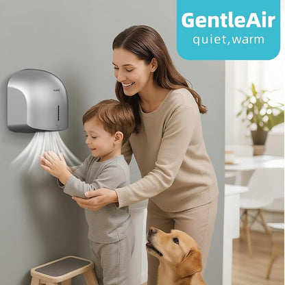 AIKE GentleAir Warm Hand Dryer,Low Noise for Home Bathroom,Stardust Silver | GentleAir Warm Dry,Plug-in Easy Install and Low Noise Experience for Home Bathroom,Smart and Sophisticated ABS Look,AK2637