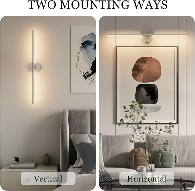 28In Sand Nickel Wall Sconces Set of Two Hardwired 3000K LED Modern Vanity Light 360° Rotatable for Living Room Bedroom Bathroom(2 Pack)