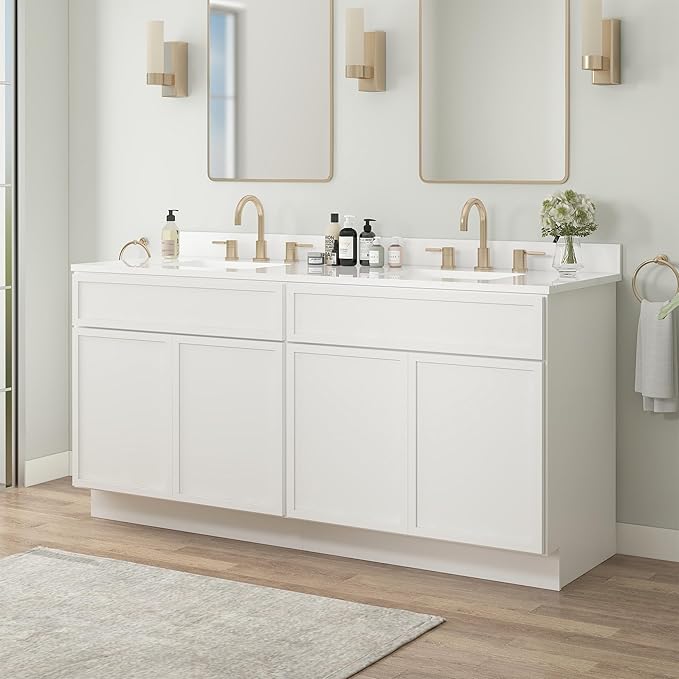 Vanity Art 72 Inch Bathroom Vanity Base Cabinet Double Sink Top (Without Sink), Soft Closing Door, Storage Unassembled Cabinet, White, 2ea 36 Inch Cabinet Combo