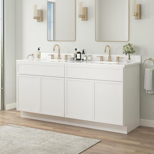 Vanity Art 78 Inch Bathroom Vanity Base Cabinet Double Sink Top (Without Sink), Soft Closing Door, Storage Unassembled Cabinet, White, 2ea 39 Inch Cabinet Combo