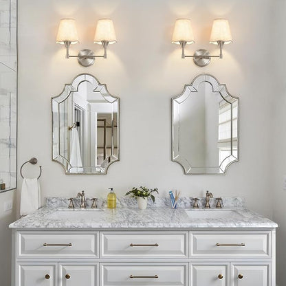 Brushed Nickel Bathroom Light Fixtures: Modern Bathroom Vanity Lights over Mirror with Flared Fabric Shade, Vanity Lighting Fixtures, 2 Light Wall Sconces Lighting for Bedroom Hallway Living Room
