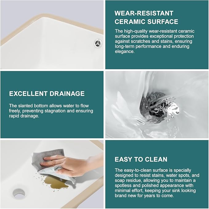 19''x14'' Undermount Bathroom Sink Rectangle Bathroom Sink White Porcelain Ceramic Sinks Vanity Sink Under Counter Basin Lavatory Sink Vessel Sink