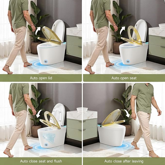 Nordic Smart Toilet with Built in, Auto Open Close Lid,Tankless One Piece Toilet, ADA Comfort Height, 1.28 GPF Auto Dual Flush, Heated Seat, Warm Air Dryer & Digital Display