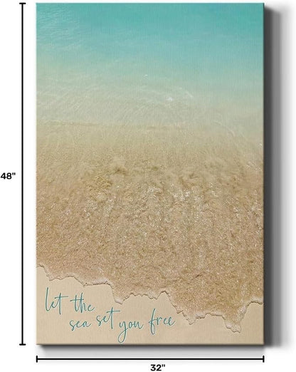 Renditions Gallery Beach Canvas Wall Art Home Decorations Paintings Blue Grey Ocean View Canvas Modern Abstract Wall Hanging Artwork for Bedroom Living Room Office Kitchen - 32"x48" LT02
