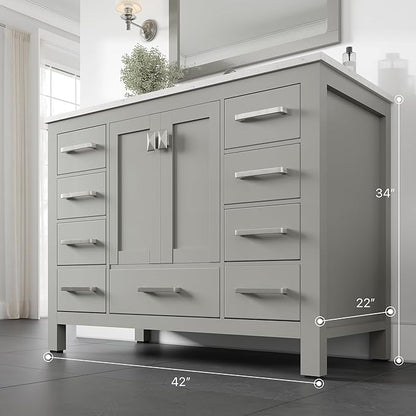 Eviva Aberdeen 42 in. Gray Single Sink Bath Vanity with Carrara Quartz Top and Undermount Porcelain Sink
