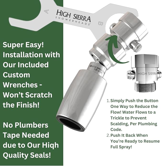 High Sierra® - CLASSIC™ Solid Lead-Free Metal 1.5 GPM Award Winning. Ultra Low Flow Shower Head with Trickle Valve. Patented Nozzle Never Clogs - Brushed Nickel Finish