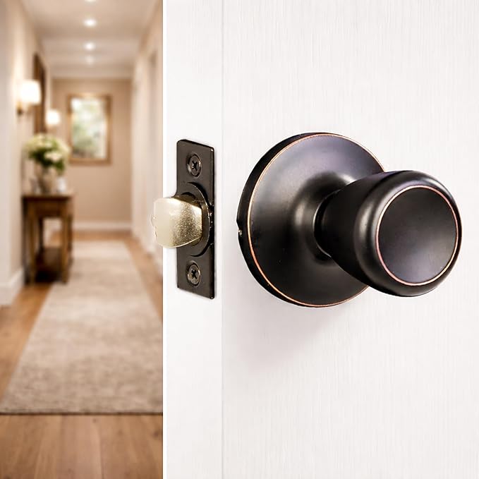 Design House Terrace Interior Door Knobs, Universal Passage Door Handle – Round Closet Door Knobs for Home Improvement - Oil Rubbed Bronze Dummy Door Knob, Design House 728717