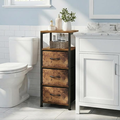 4-Tier Bathroom Floor Cabinet - Free-Standing Corner Storage Organizer, Rustic Brown Narrow Bathroom Storage Cabinet for Living Room, Bathroom