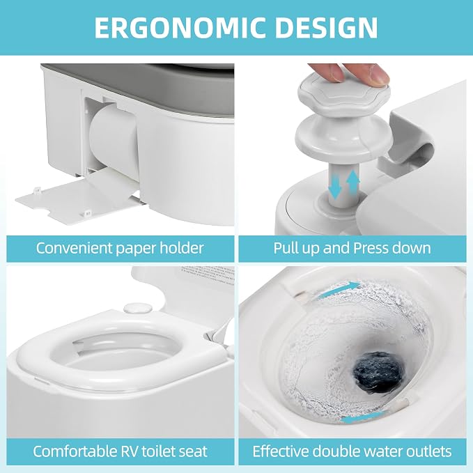 YITAMOTOR Portable Toilet Camping Porta Potty with Paper Collection 6.34 Gallon, Indoor Outdoor RV Toilet with Handle Pump, Leak-Proof OutdoorToilet for RV Travel, Boat, Trips, White | Indoor Outdoor RV Toilet with Handle Pump, Leak-Proof OutdoorToilet...