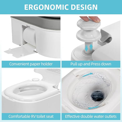 YITAMOTOR Portable Toilet Camping Porta Potty with Paper Collection 6.34 Gallon, Indoor Outdoor RV Toilet with Handle Pump, Leak-Proof OutdoorToilet for RV Travel, Boat, Trips, White | Indoor Outdoor RV Toilet with Handle Pump, Leak-Proof OutdoorToilet...