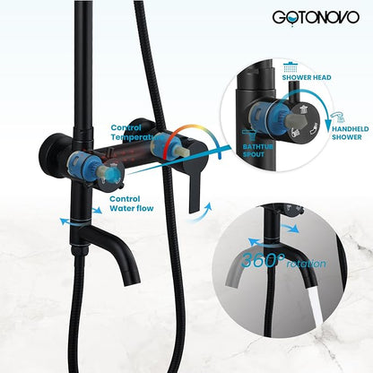 gotonovo Outdoor Shower Kit SUS304 Stainless Steel Matte Black | Outside Shower Fixtures,8’’ Rain Head with Handheld Sprayer,Swivel Tub Spout,Indoor/Outdoor,Poolside,Backyard,Garden,Beach