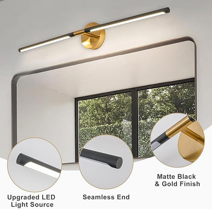 Modern Bathroom Light Fixtures Over Mirror 43 Inch, 33W 360° Rotatable Dimmable 4000K Led Vanity Light Bar, Black and Gold Bathroom Vanity Lights Above Mirror