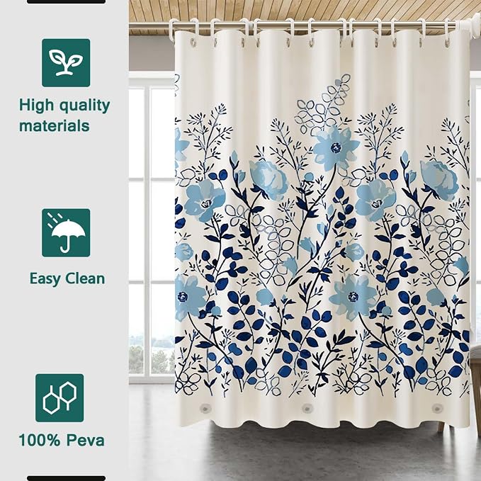 Shower Curtain Liner, 100% Waterproof Peva Shower Curtains with 3 Duty Heavy Bottom Magnets and 12 Rust Proof Grommets, 72x72 Weighted Shower Liner for Shower Stall, Bathtubs