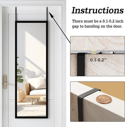 Whitebeach Wall Mirror Full Length Door, Black Bedroom Full Body Over The Door Hanging Mirror 48"16"