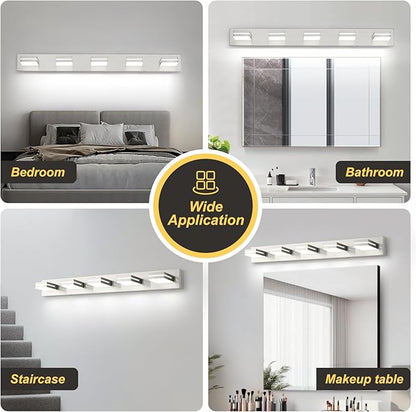 OKELI 5 Lights Bathroom Vanity Light Fixtures Brushed Nickel LED Dimmable Vanity Light Over Mirror Modern Wall Mounted Lighting Fixture, 350° Rotatable Lamp Head 36W Cold White 6000K ETL Listed