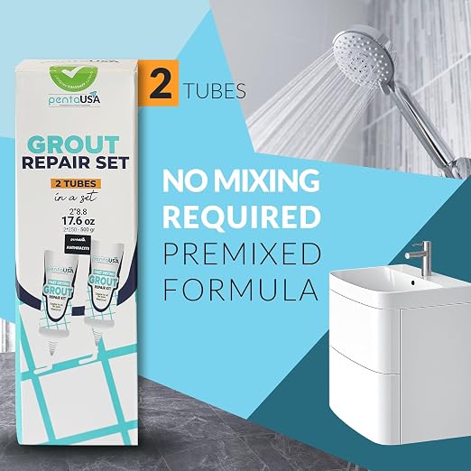 Premixed Tile Grout Repair Anthracite Charcoal Gray (17.6oz/500g) | Acrylic sanded formula, for bathroom shower kitchen tile, water-resistant, 24-hour cure, 58 sq ft, value 2-pack