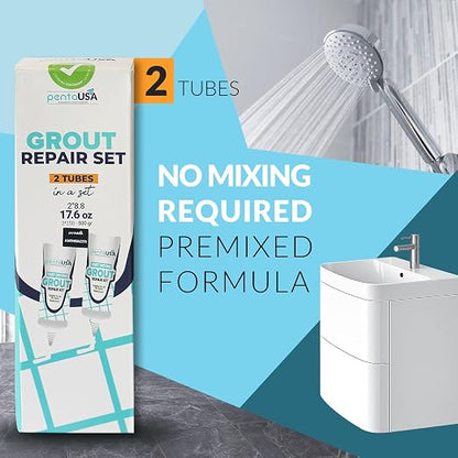 Premixed Tile Grout Repair Anthracite Charcoal Gray (17.6oz/500g) | Acrylic sanded formula, for bathroom shower kitchen tile, water-resistant, 24-hour cure, 58 sq ft, value 2-pack
