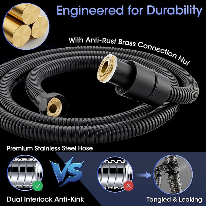 Shower Head with Handheld, High Pressure 10 Spray Modes, Matte Black | Built-in Pause Function, Power Wash Mode, Anti-Clog Nozzles, 71 Inch Stainless Steel Hose, Adjustable Overhead Bracket