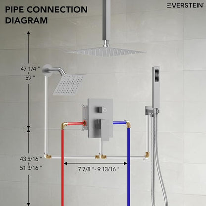10" High-Pressure Rainfall Shower Faucet, Celling Mount Dual Shower Head System, Brushed Nickel