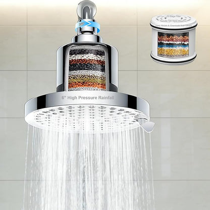 Filtered Shower Head for Hard Water: High Pressure Rainfall Showerhead for Low Water Flow - 7 Spray Modes Anti-Clog Nozzles & Tool-Free Install for Bathroom