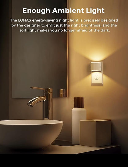 L LOHAS LED Night Lights Plug into Wall, Dimmable Night Light 2 Pack | Plug in Night Light with 3 Level Brightness, 3000K Soft White, White Housing