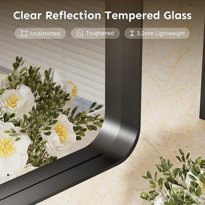 36"x24" Bathroom Vanity Mirror for Wall Aluminum Framed Farmhouse Rectangle | Anti-Rust, HD Reflection Anti-Desilvering, Distortion Free, Tempered and Shatter-Proof Wall Mounted Mirror, Black
