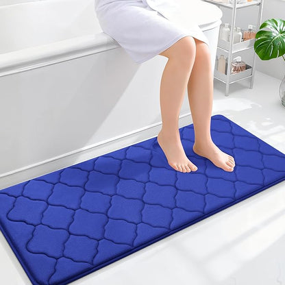 OLANLY Memory Foam Bath Mat Rug 47x20, Ultra Soft and Absorbent Bathroom Rugs, Non-Slip, Comfortable, Machine Washable Bath Carpet for Bathroom Floor, Tub Shower and Home Decor Accessories, Royal Blue