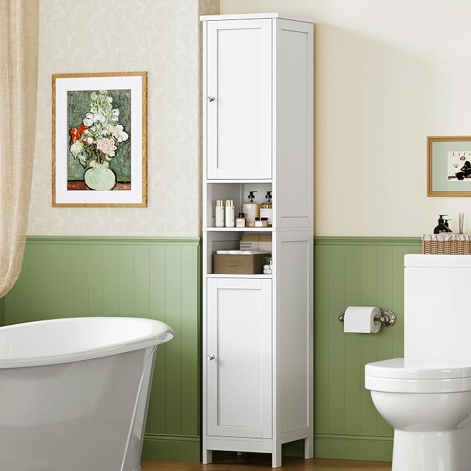TEENFON 67" Tall Bathroom Cabinet with Adjustable Shelves and Doors, Narrow Bathroom Storage Cabinet for Small Space, Living Room, Entryway, Kitchen, White