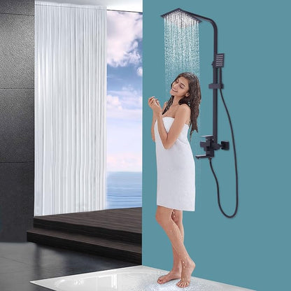 Black Shower System with Shower Head, Adjustable Shower Panel, 360 Rotated Air Pressurization Rain Shower Set, Complete for Homes & Swimming Pools