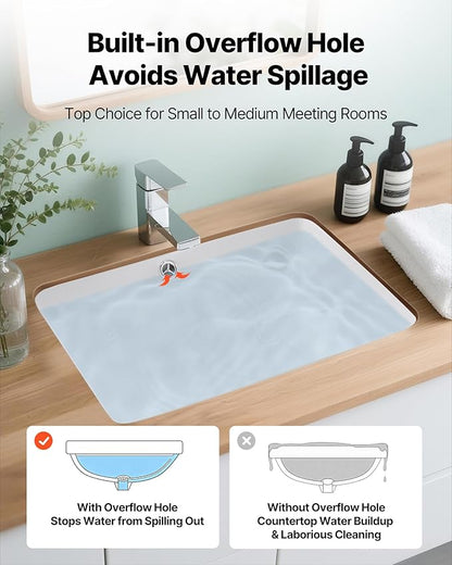 VEVOR Undermount Bathroom Sink, 20.28 x 15.16 Inch Rectangular White Ceramic Vessel Sink with Overflow Hole, Under Counter Drop in Modern Lavatory Vanity Bath Wash Bowl Basin, Rectangle Small Space