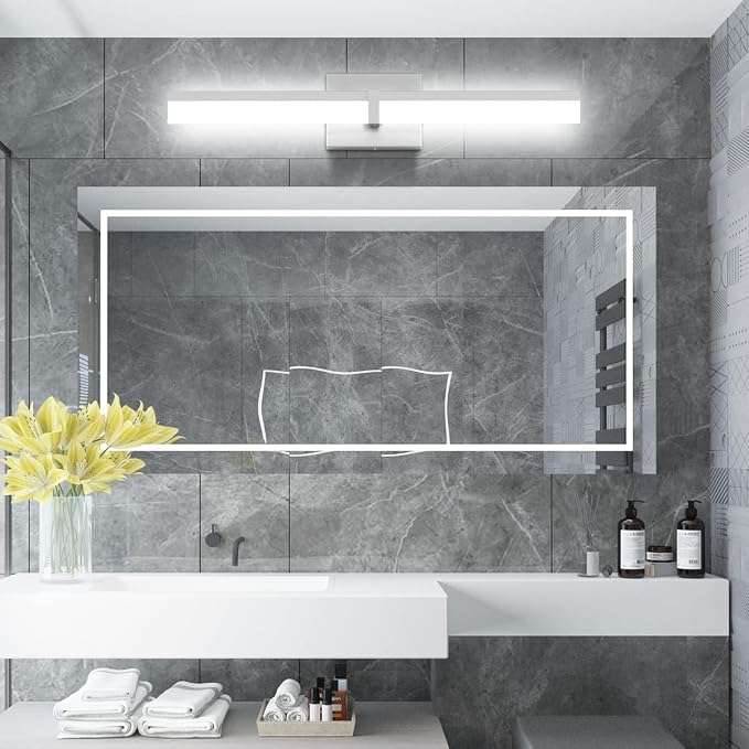 Tipace LED Bathroom Vanity Lighting Fixtures 24 inch Modern Silver Vanity Lighting Over Mirror Bathroom Wall Light (White Light 6000K)